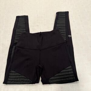 Alo black leggings faux leather mesh XS women